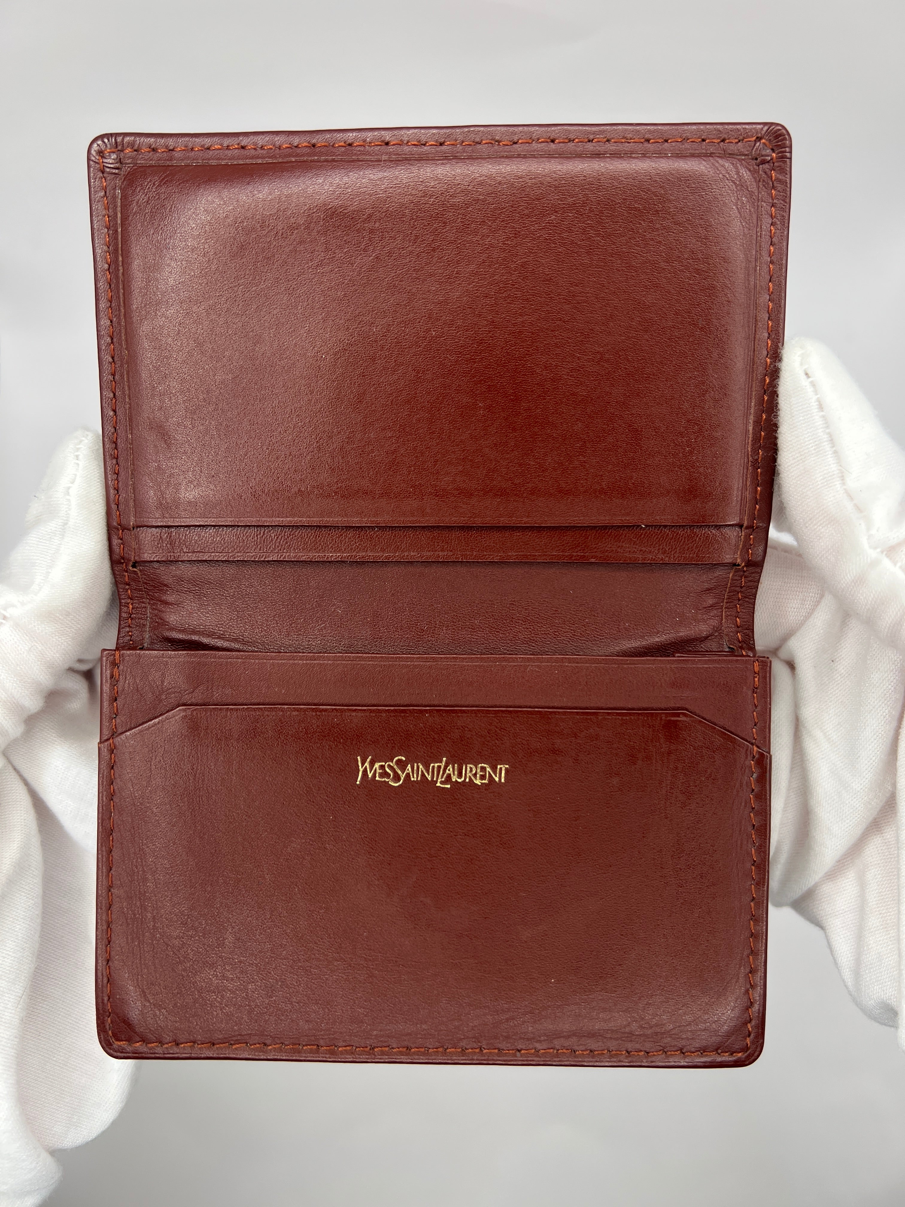 Vintage YSL Brown Leather Bifold Card Holder