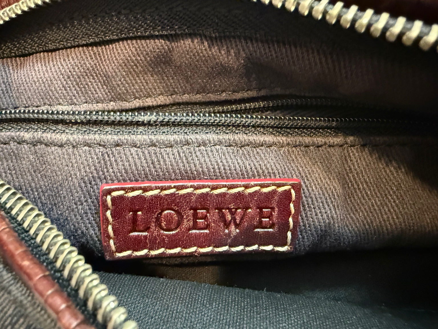 Loewe Anagram Canvas Crossbody Bag – Brown & Burgundy Leather Trim