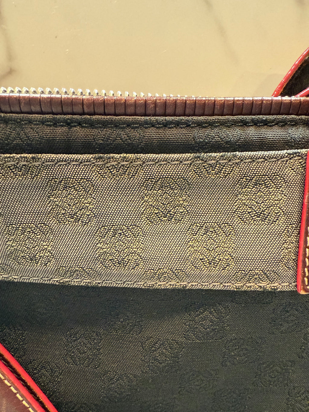 Loewe Anagram Canvas Crossbody Bag – Brown & Burgundy Leather Trim