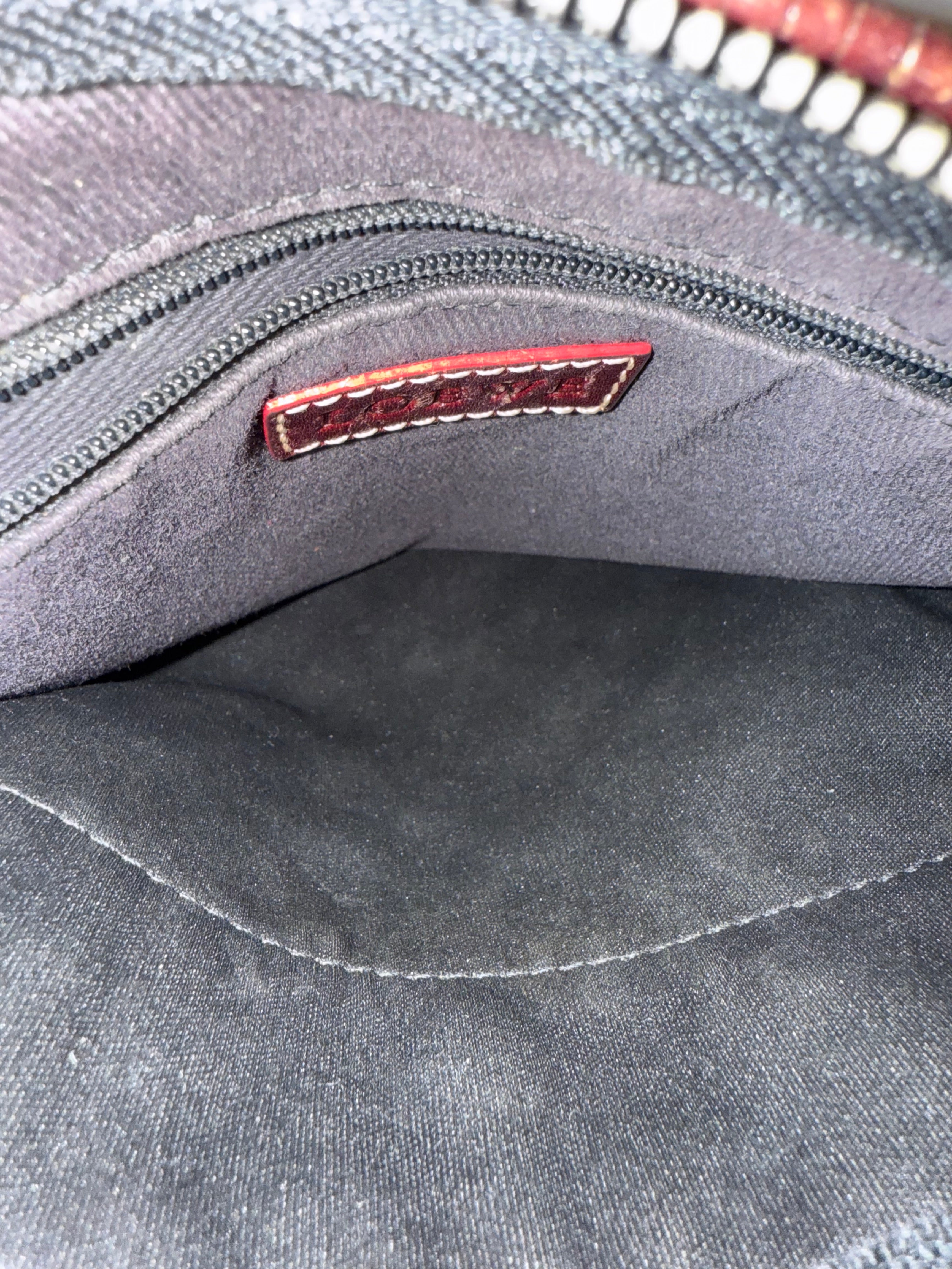 Loewe Anagram Canvas Crossbody Bag – Brown & Burgundy Leather Trim