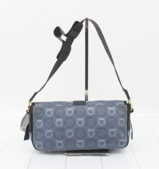 Salvatore Ferragamo Gancini Jacquard/Denim Flap Shoulder Bag