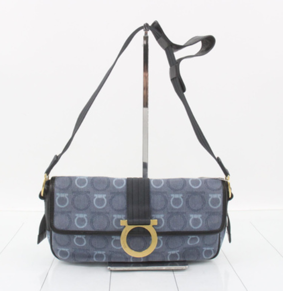 Salvatore Ferragamo Gancini Jacquard/Denim Flap Shoulder Bag