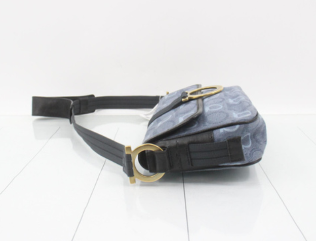 Salvatore Ferragamo Gancini Jacquard/Denim Flap Shoulder Bag