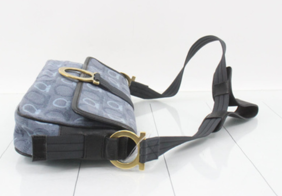 Salvatore Ferragamo Gancini Jacquard/Denim Flap Shoulder Bag