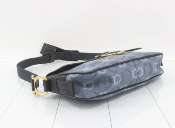 Salvatore Ferragamo Gancini Jacquard/Denim Flap Shoulder Bag
