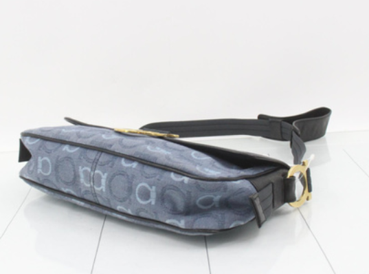 Salvatore Ferragamo Gancini Jacquard/Denim Flap Shoulder Bag