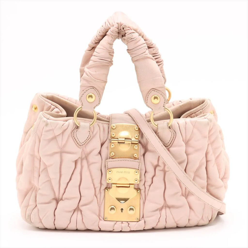 Miu Miu Matelassé Leather 2-Way Top Handle — Blush Pink