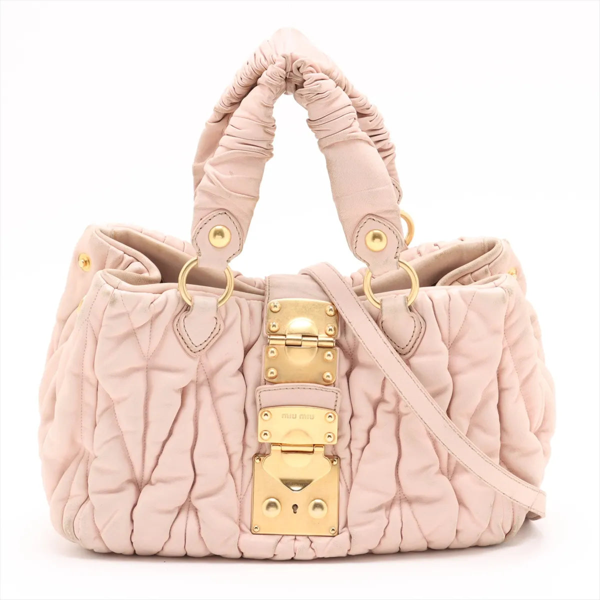 Miu Miu Matelassé Leather 2-Way Top Handle — Blush Pink