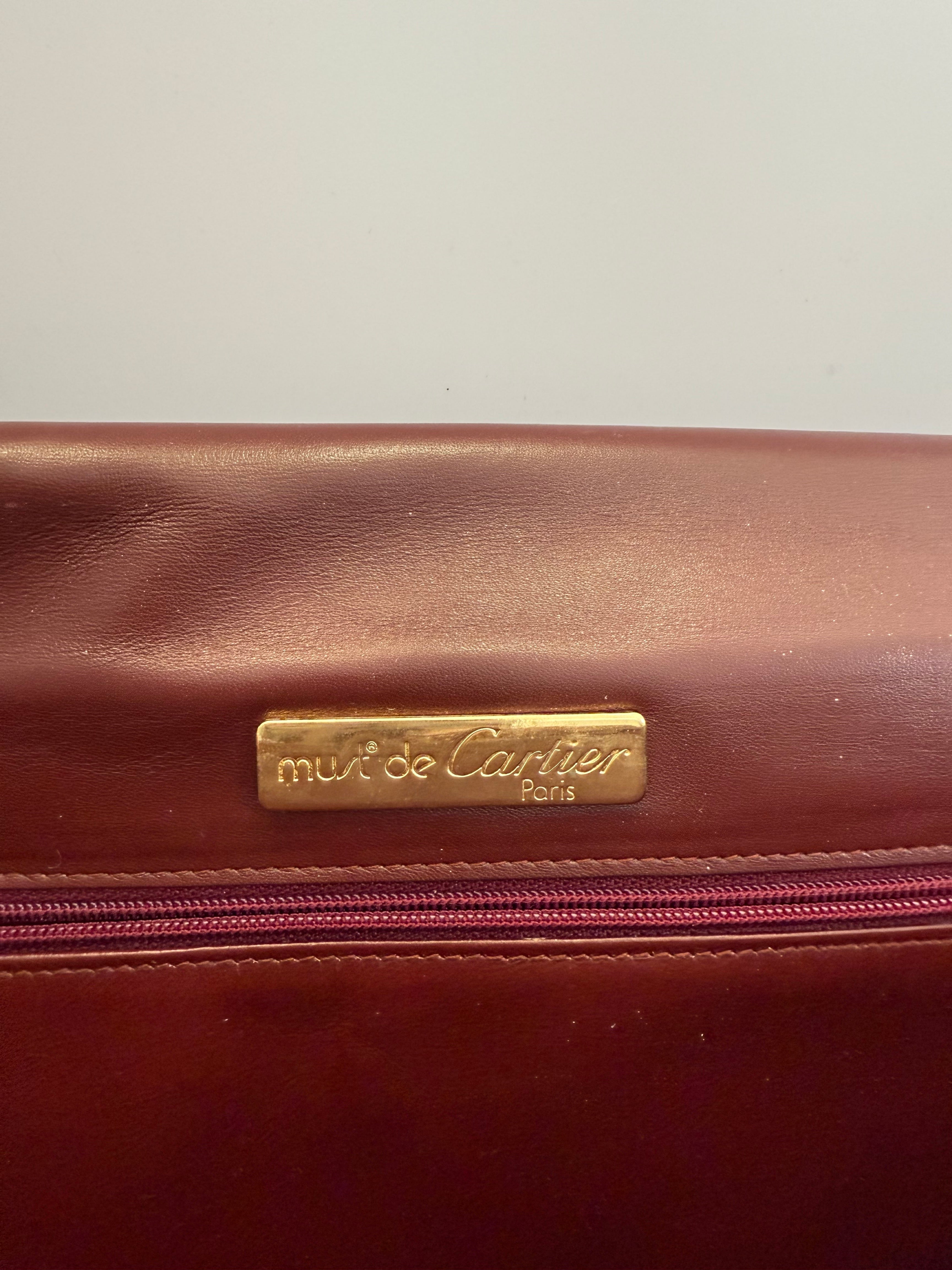 Cartier Must de Cartier Bordeaux Leather Envelope Clutch (with off-market chain)