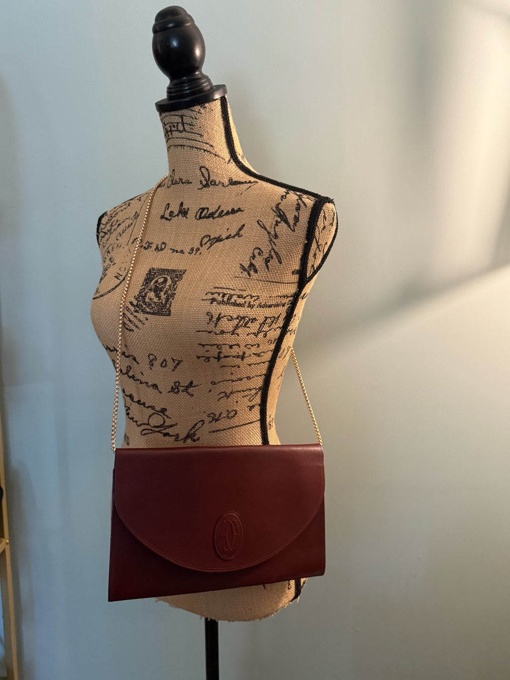 Cartier Must de Cartier Bordeaux Leather Envelope Clutch (with off-market chain)