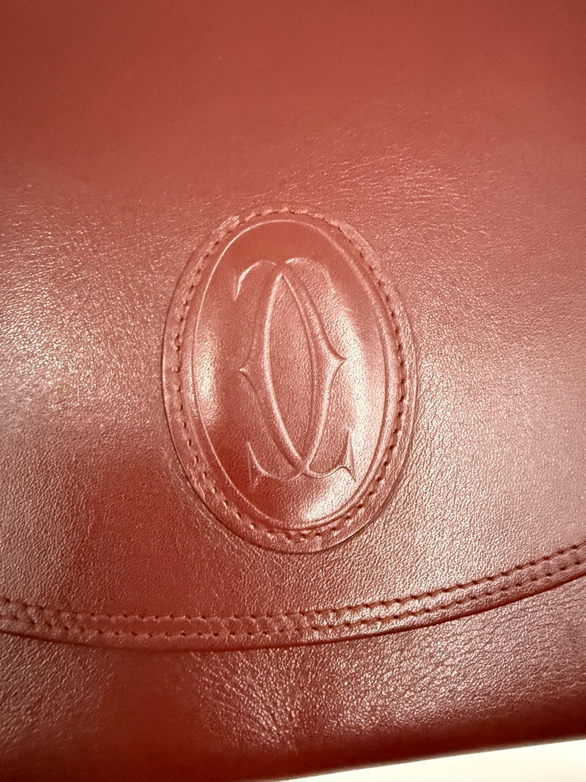 Cartier Must de Cartier Bordeaux Leather Envelope Clutch (with off-market chain)
