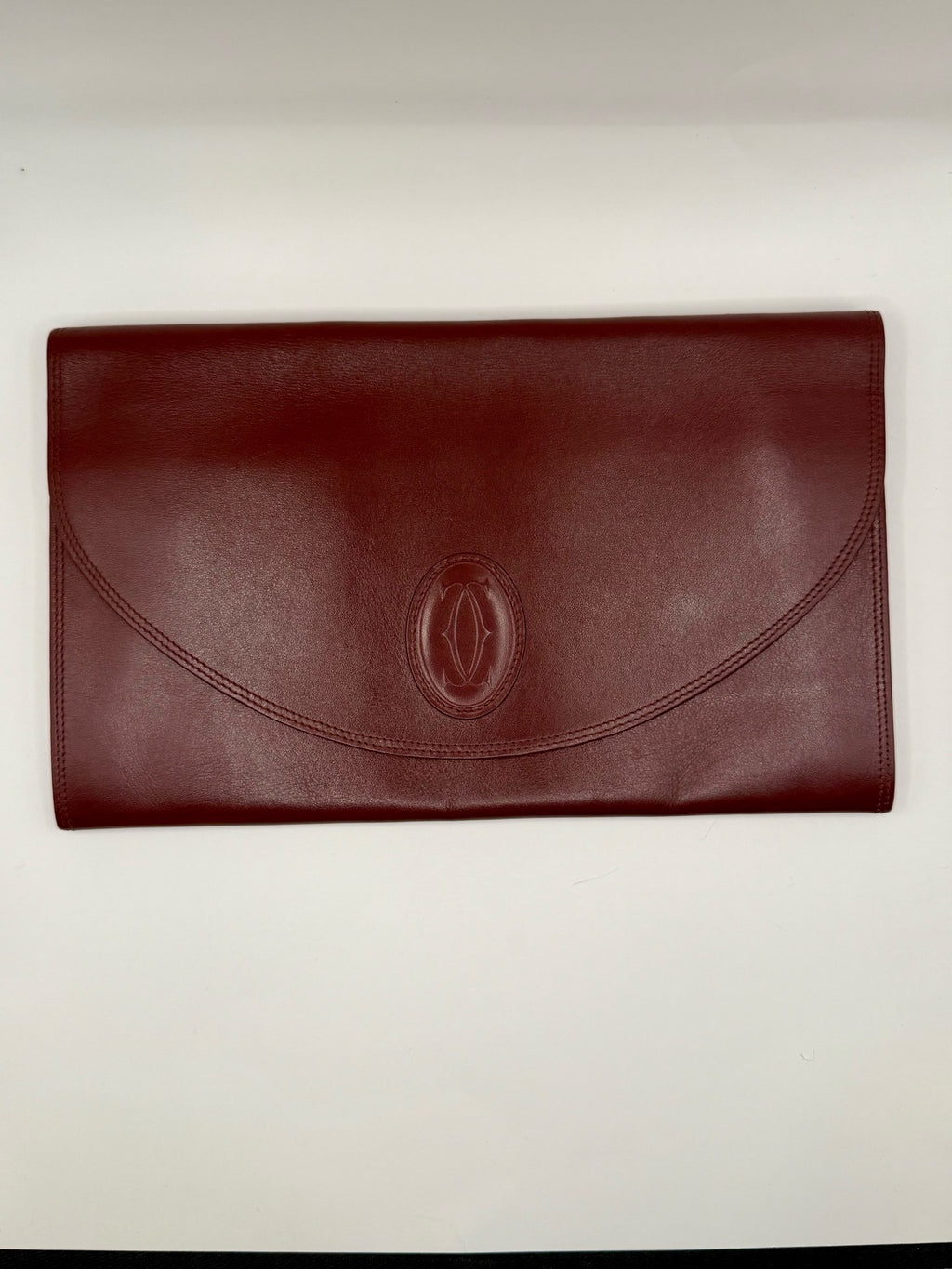 Cartier Must de Cartier Bordeaux Leather Envelope Clutch (with off-market chain)