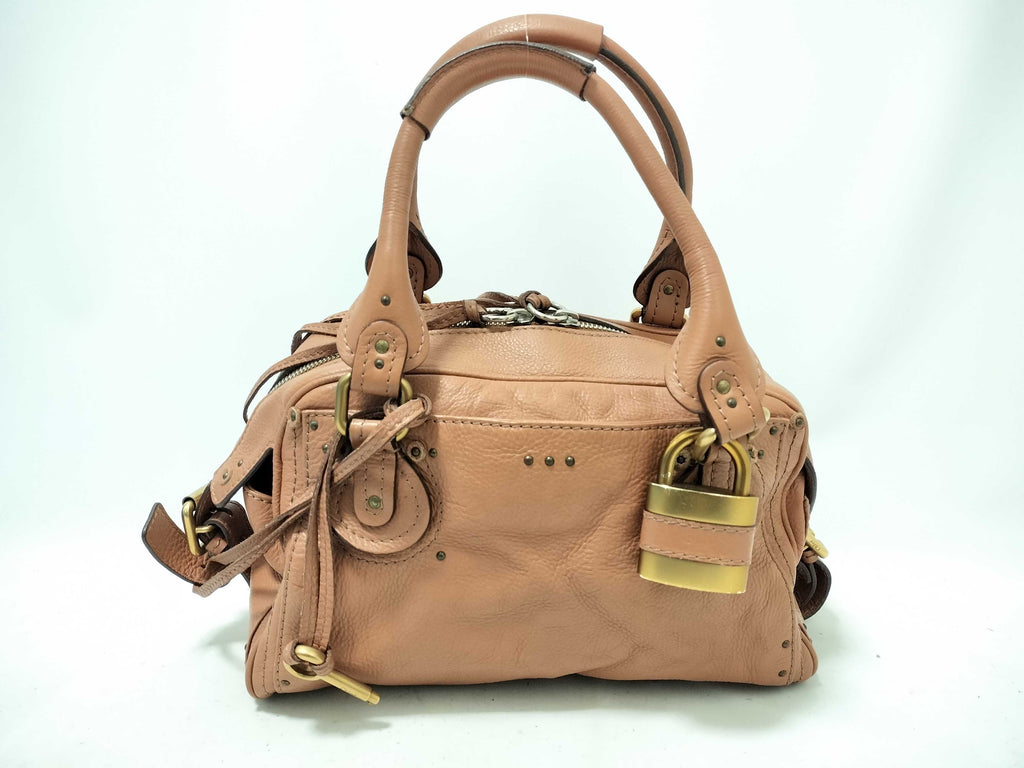 Chloé Paddington Lock Bag in Caramel Pebbled Leather
