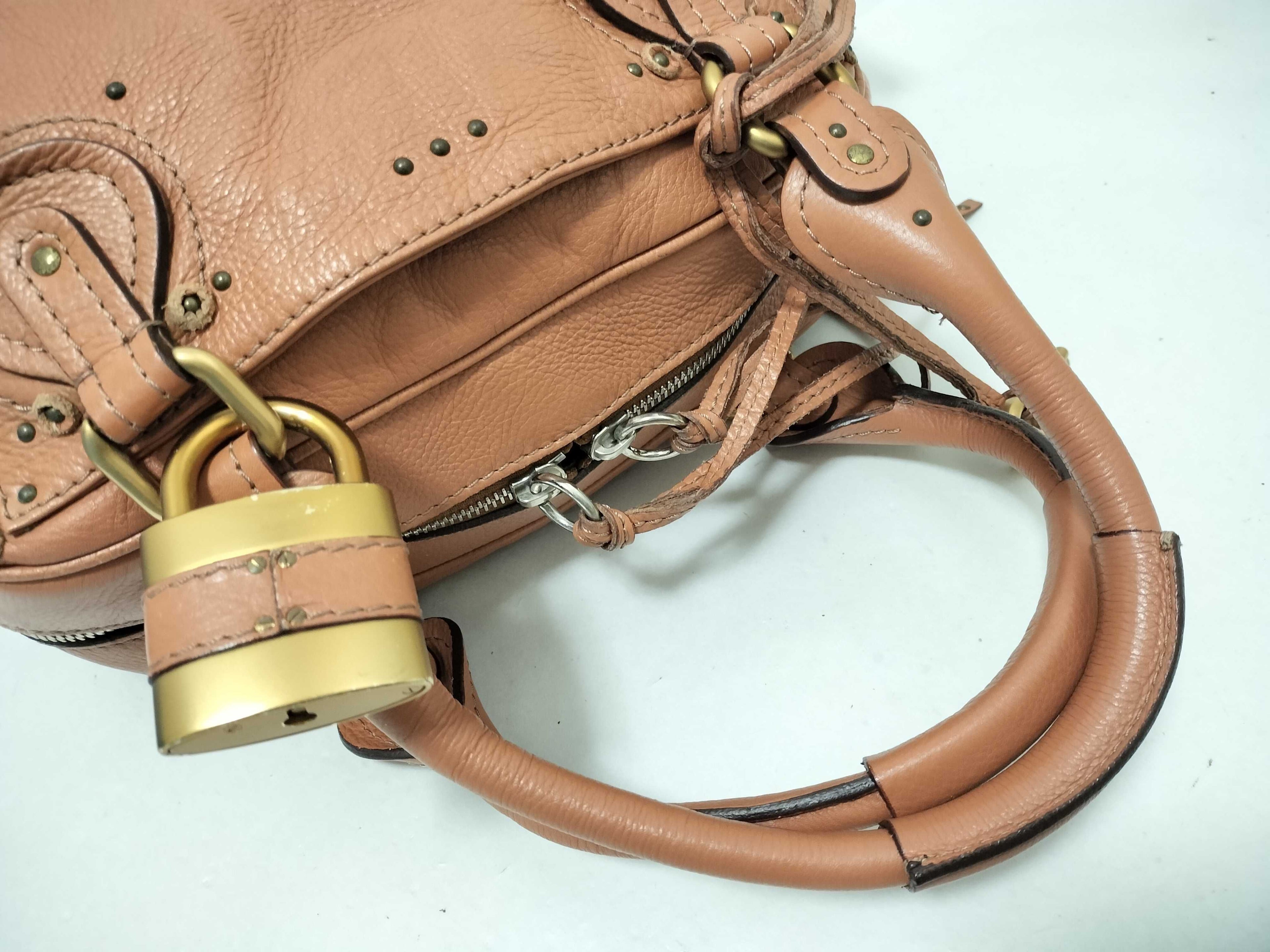 Chloé Paddington Lock Bag in Caramel Pebbled Leather