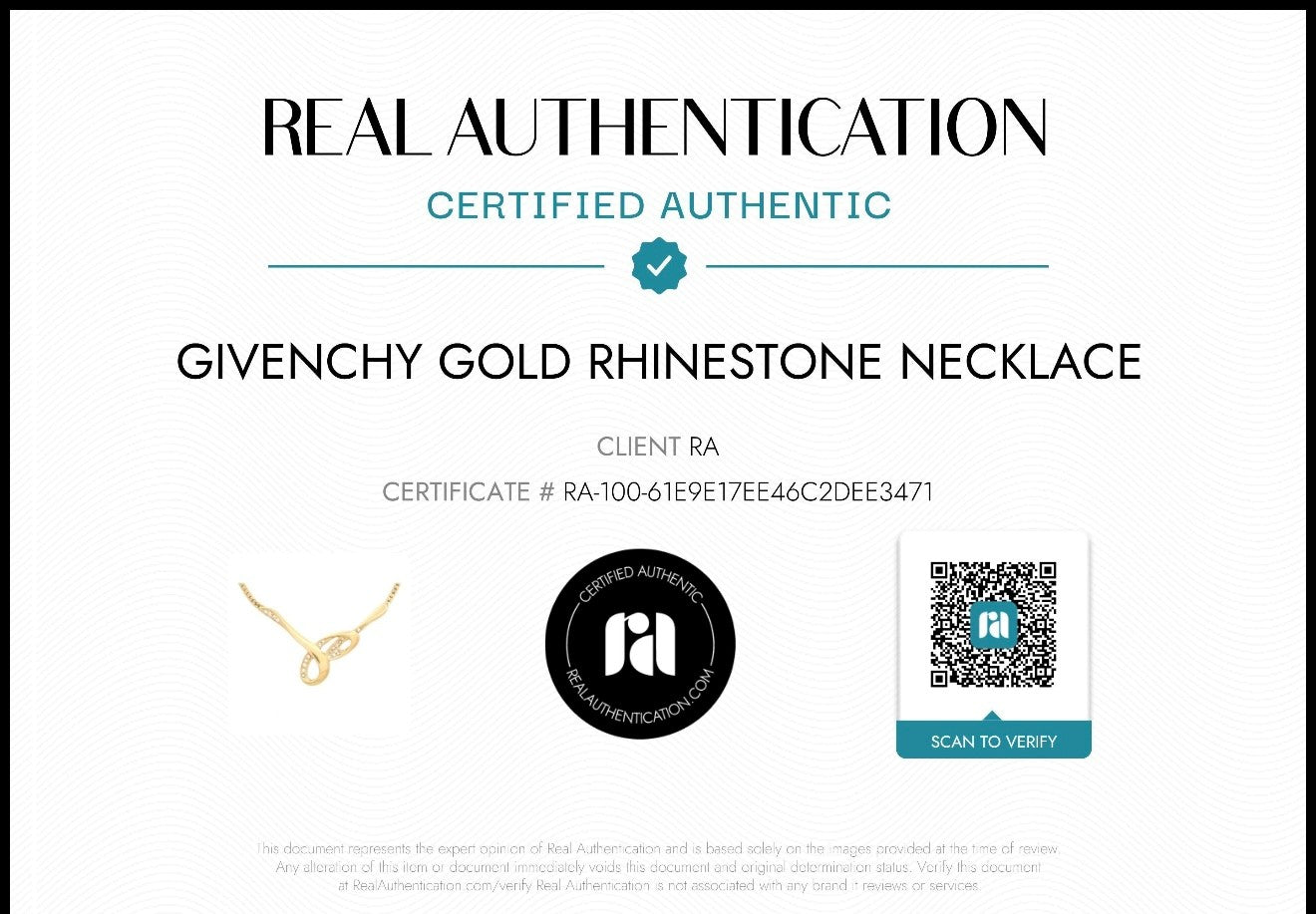 GIVENCHY Gold Rhinestone Infinity Necklace