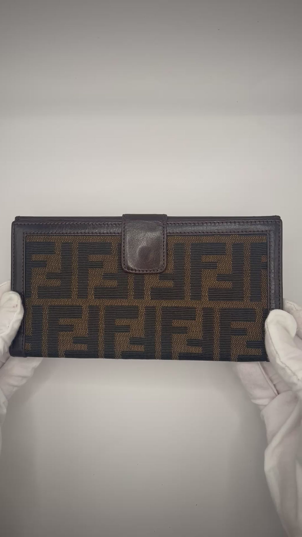 Fendi Zucca Monogram Continental Wallet – Brown Canvas & Leather Trim