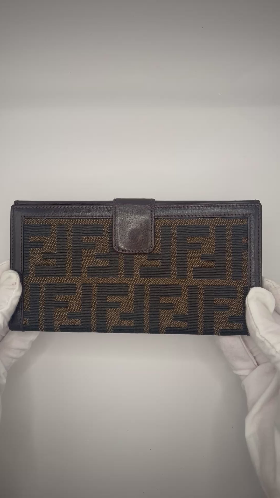Fendi Zucca Monogram Continental Wallet – Brown Canvas & Leather Trim