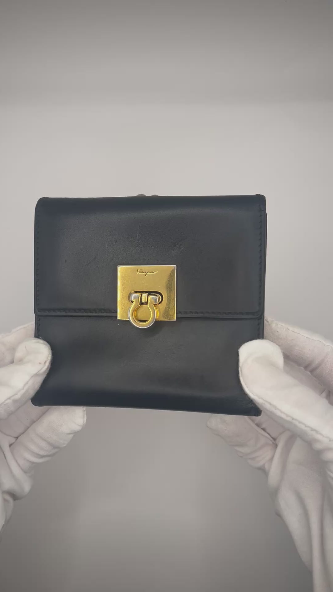 Salvatore Ferragamo Black Leather Gancini Wallet