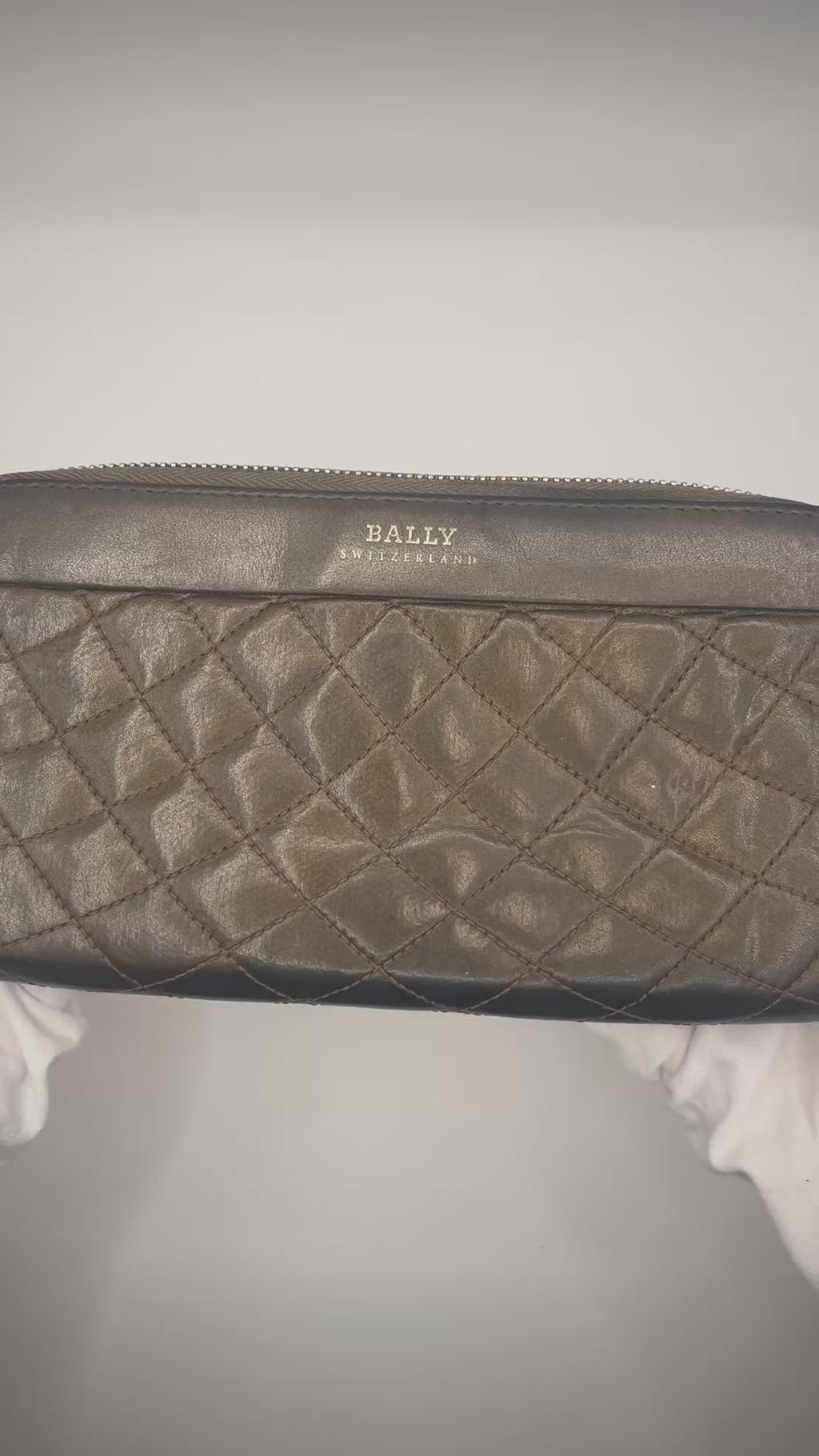 Bally Quilted Leather Zip Wallet (Brown)