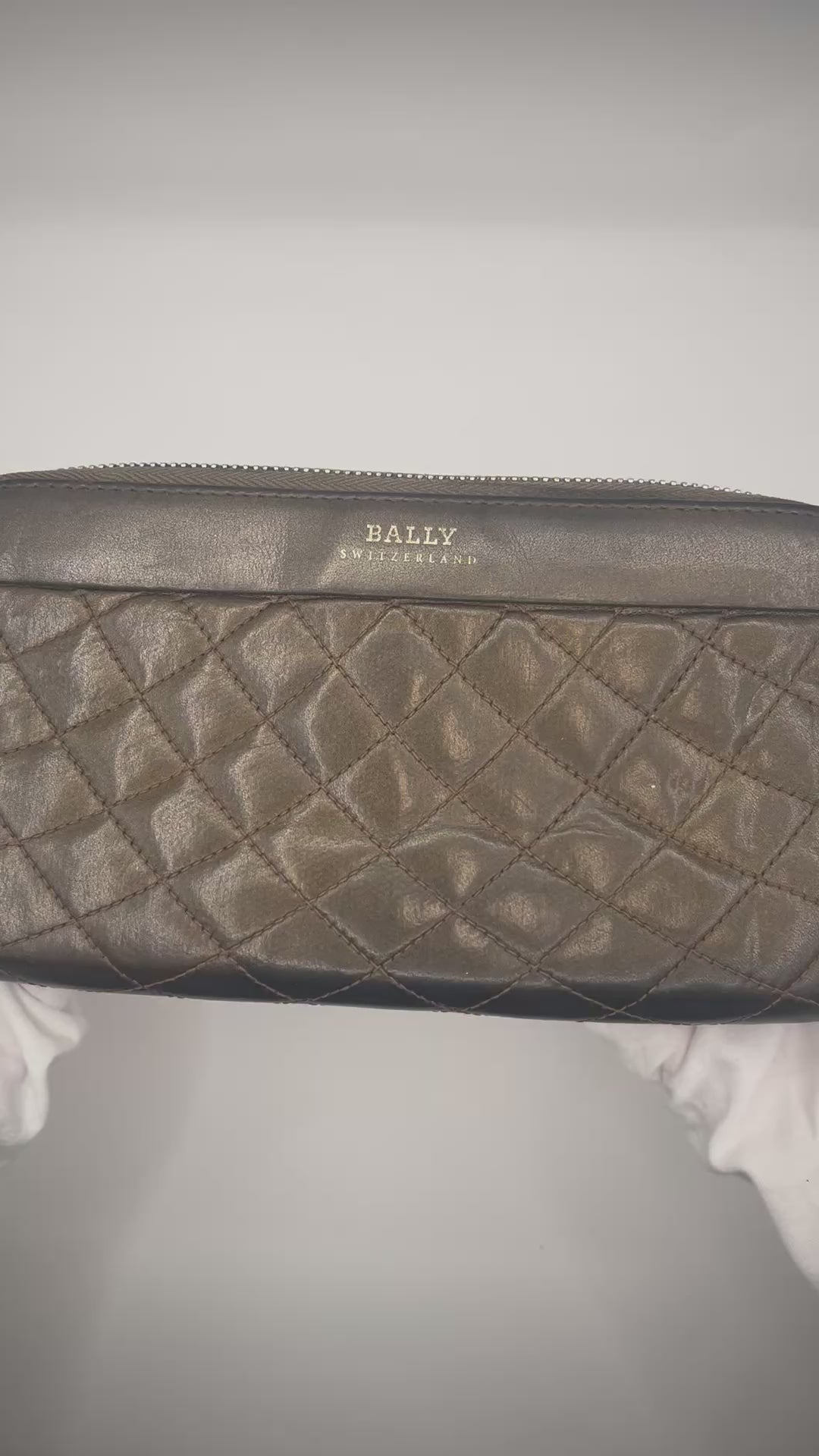 Bally Quilted Leather Zip Wallet (Brown)