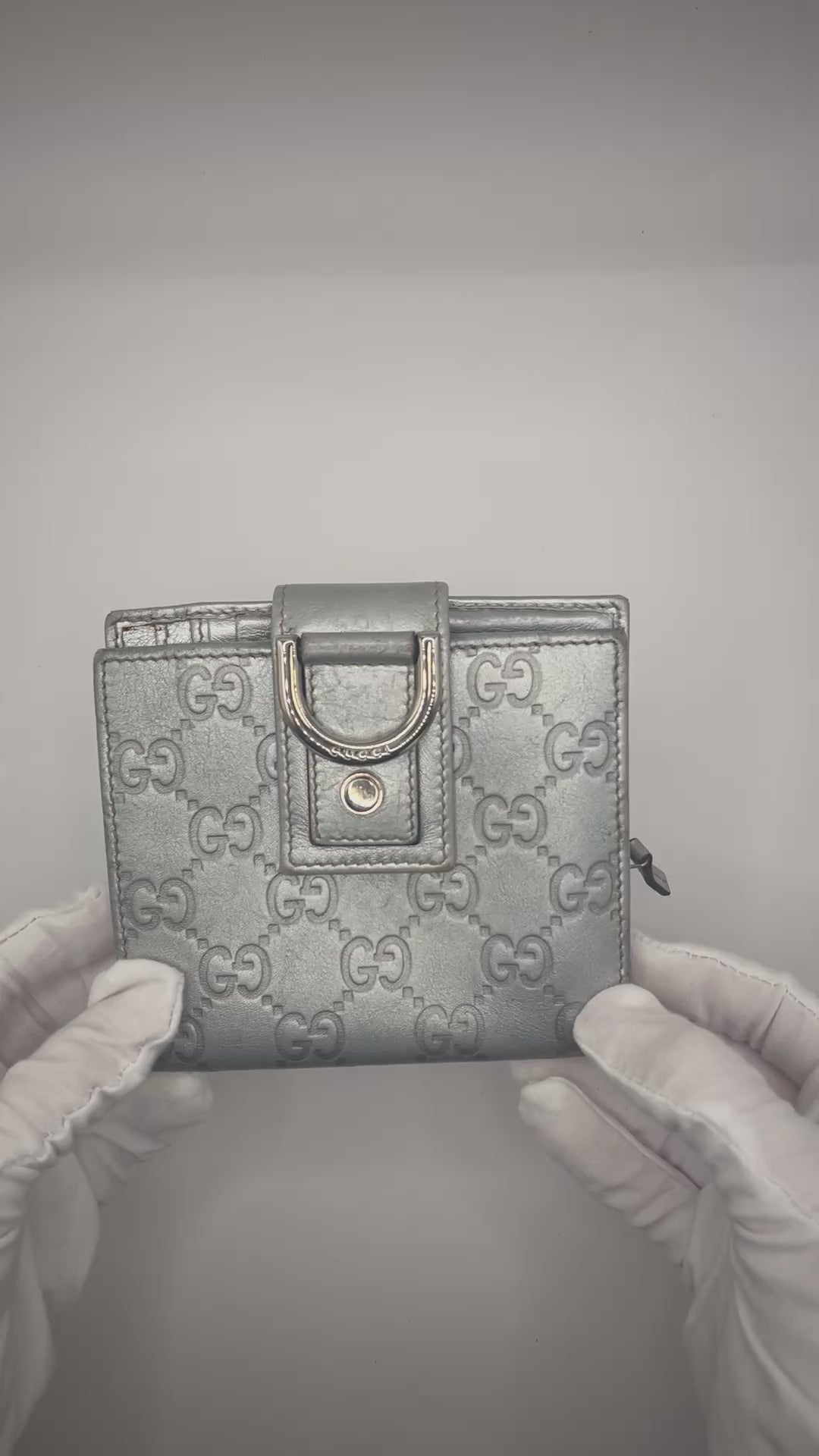 Gucci Silver D-Ring GG Leather Wallet