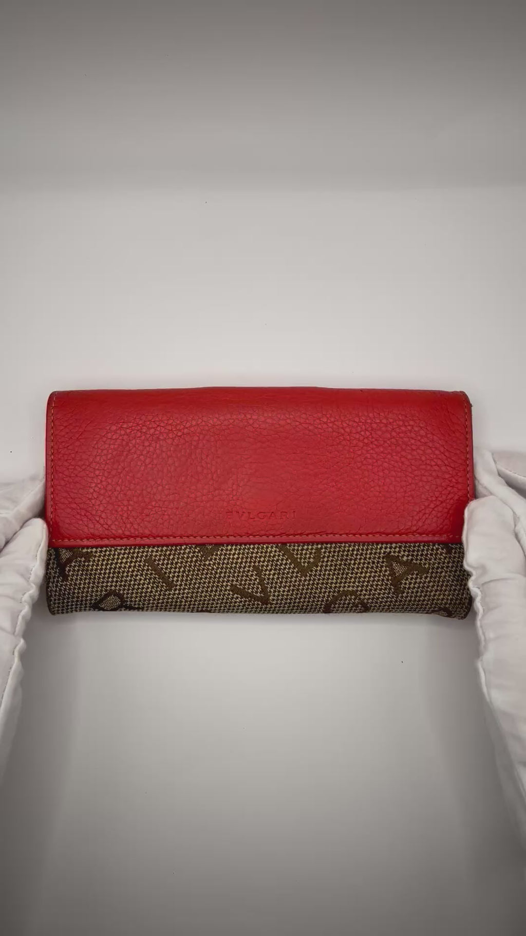 BVLGARI Logo Canvas & Red Leather Continental Wallet