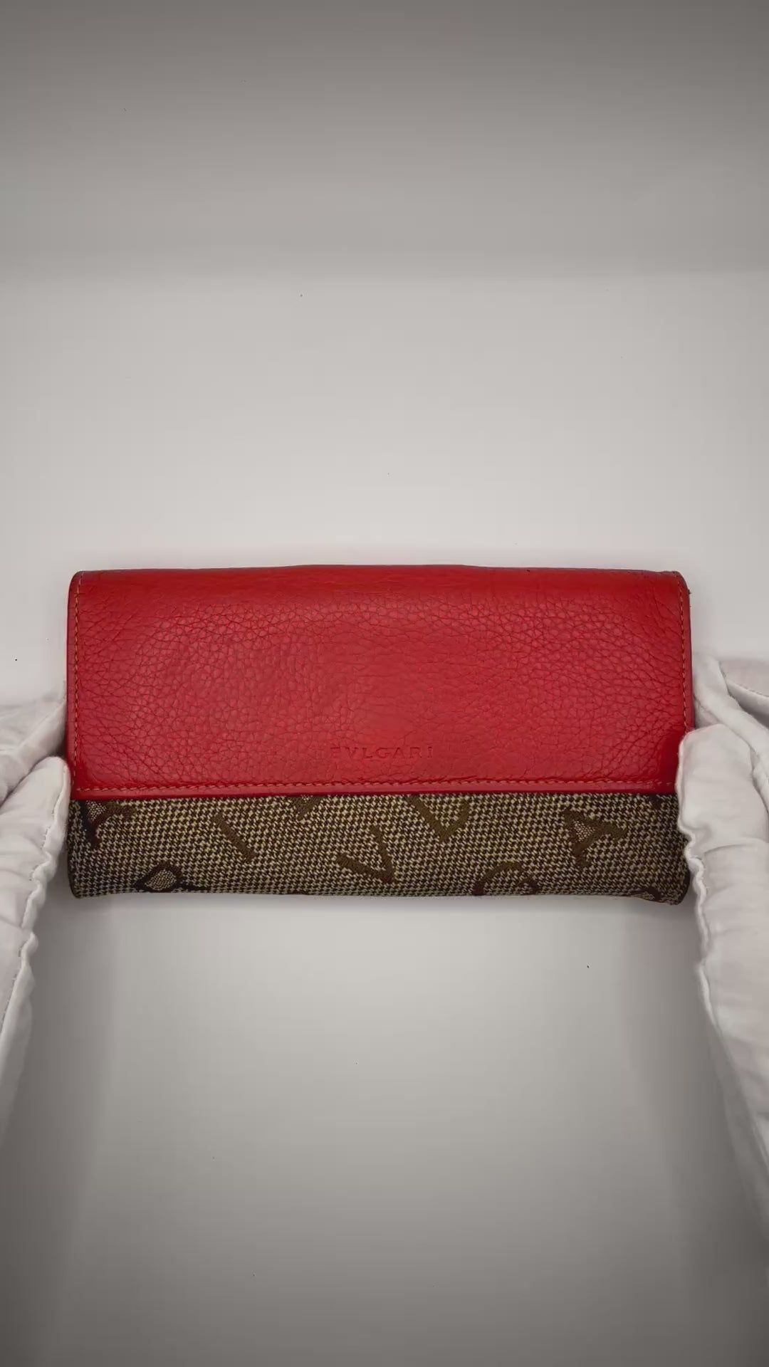 BVLGARI Logo Canvas & Red Leather Continental Wallet