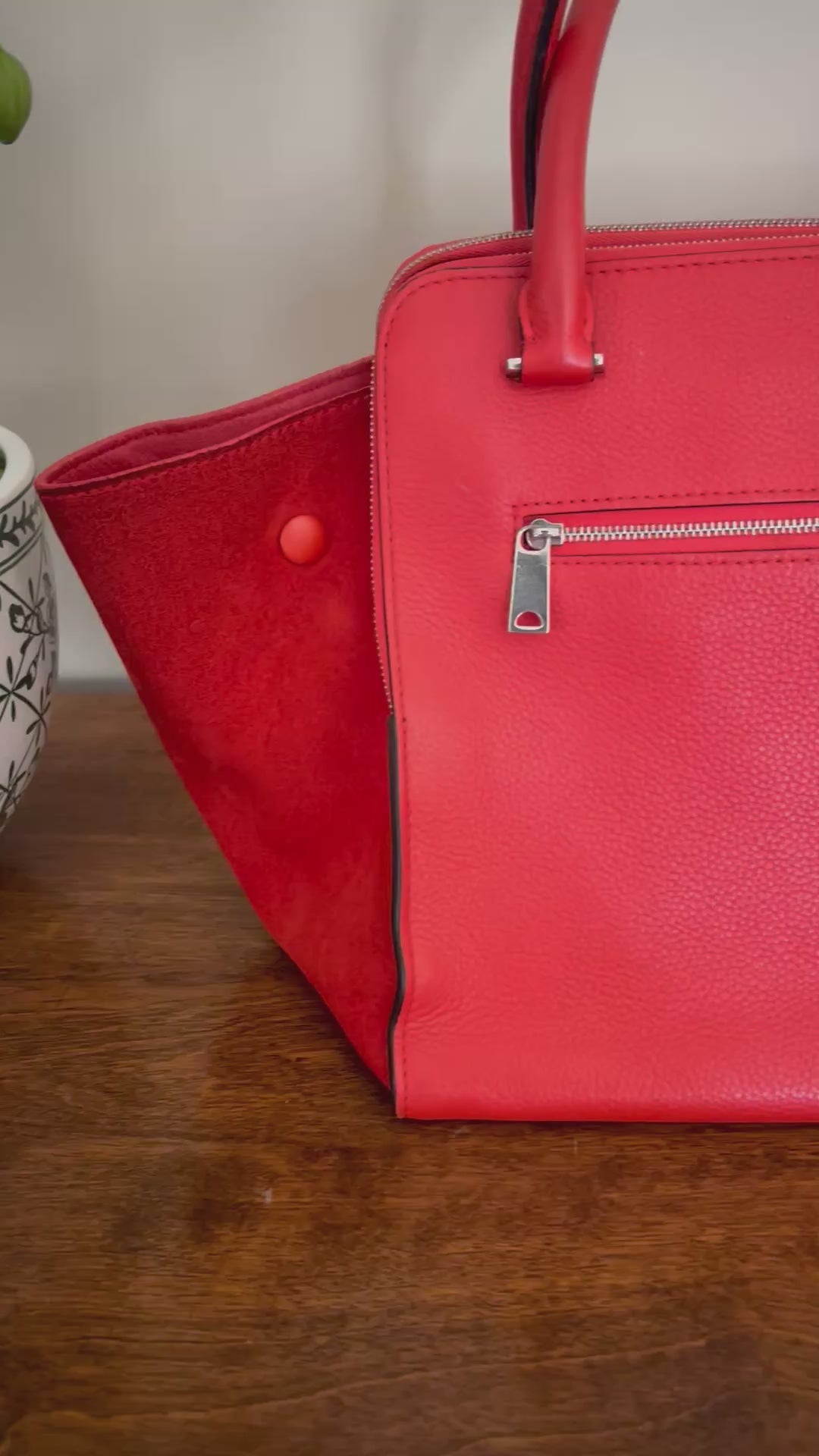 Céline Trapeze Bag in Vermilion Red Calfskin & Suede Wings (Phoebe Philo Era)