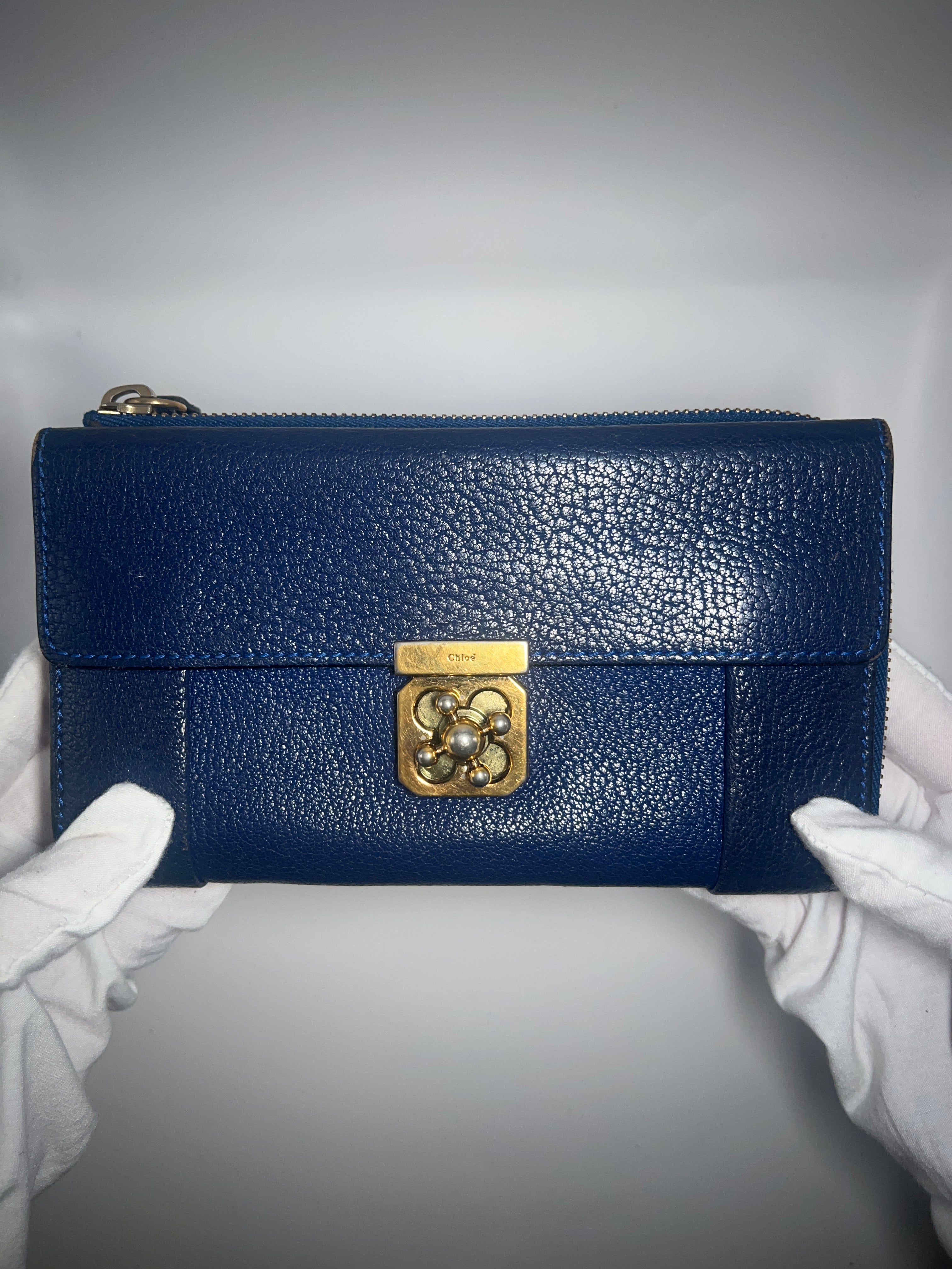 Chloé Navy Blue Pebbled Leather Continental Wallet