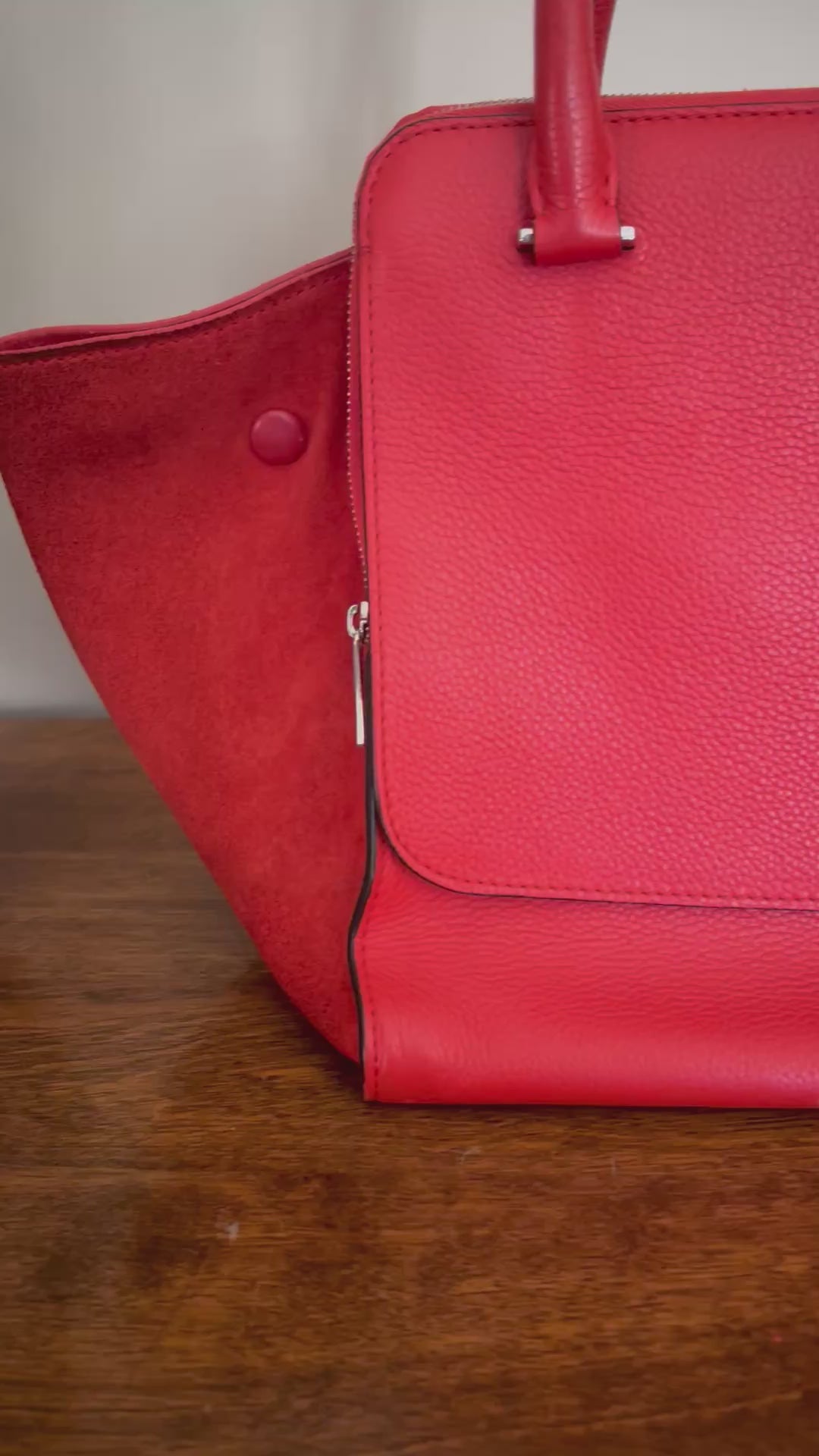 Céline Trapeze Bag in Vermilion Red Calfskin & Suede Wings (Phoebe Philo Era)