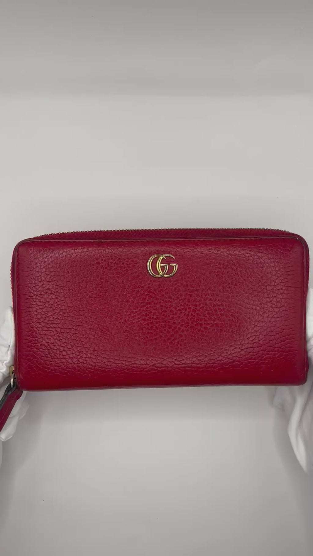 Gucci Red Pebbled Leather Zip-Around Wallet