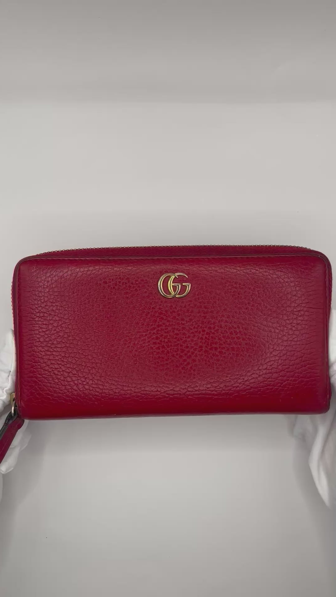 Gucci Red Pebbled Leather Zip-Around Wallet