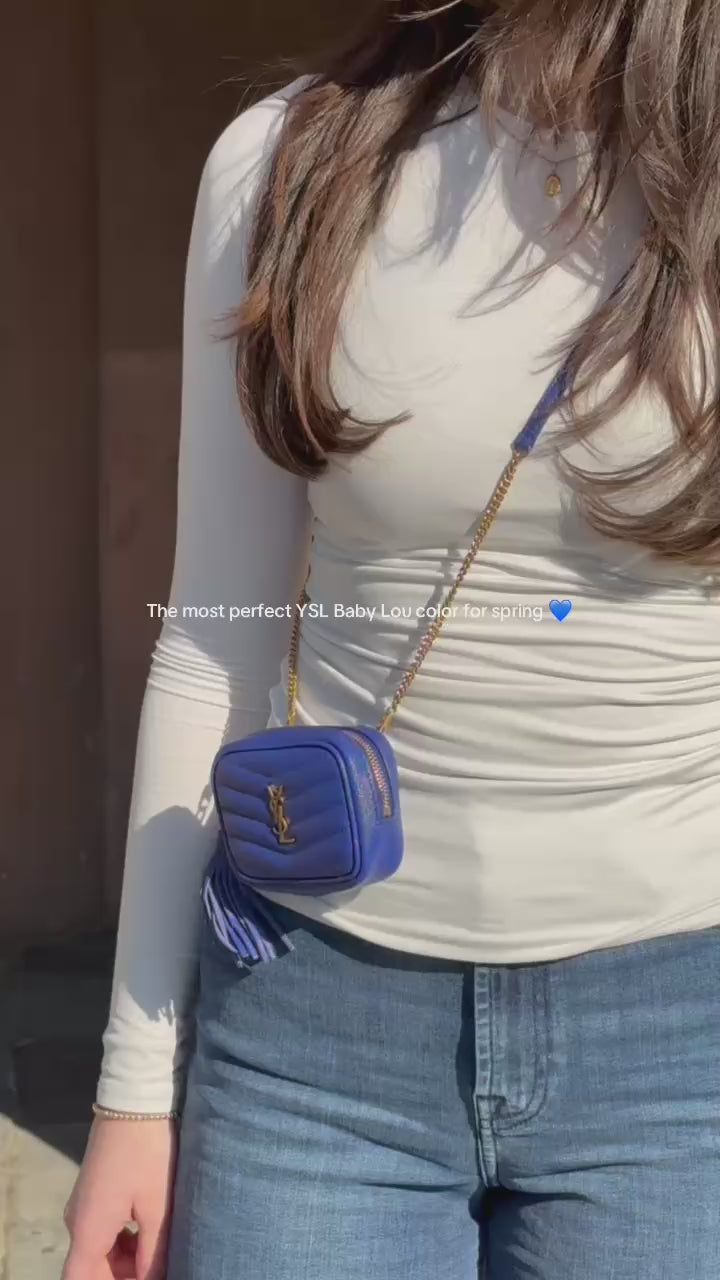 Saint Laurent Monogram Baby Lou Grain de Poudre Crossbody Bag – Cobalt Chevron