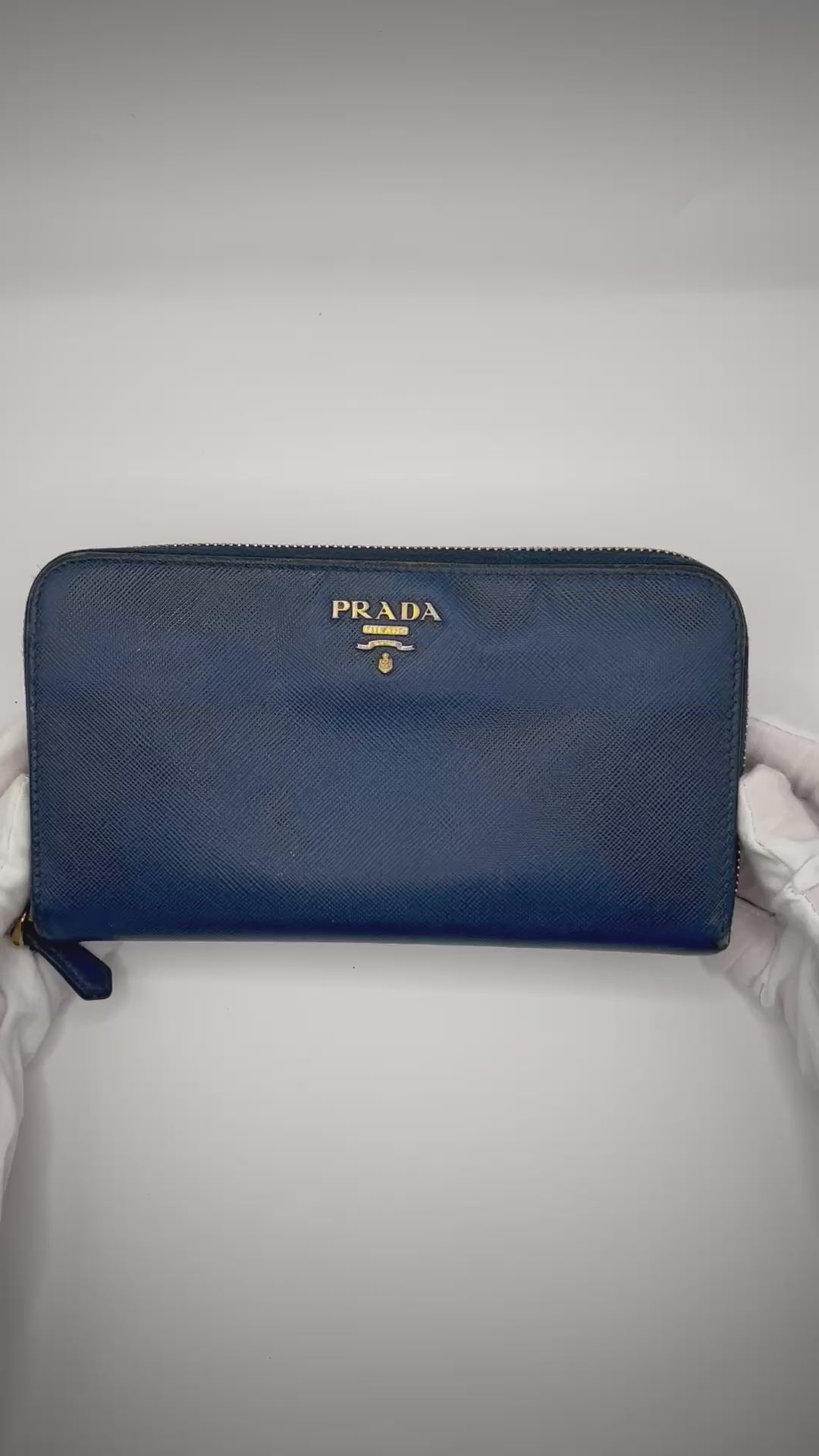Prada Saffiano Leather Zip-Around Wallet – Navy Blue