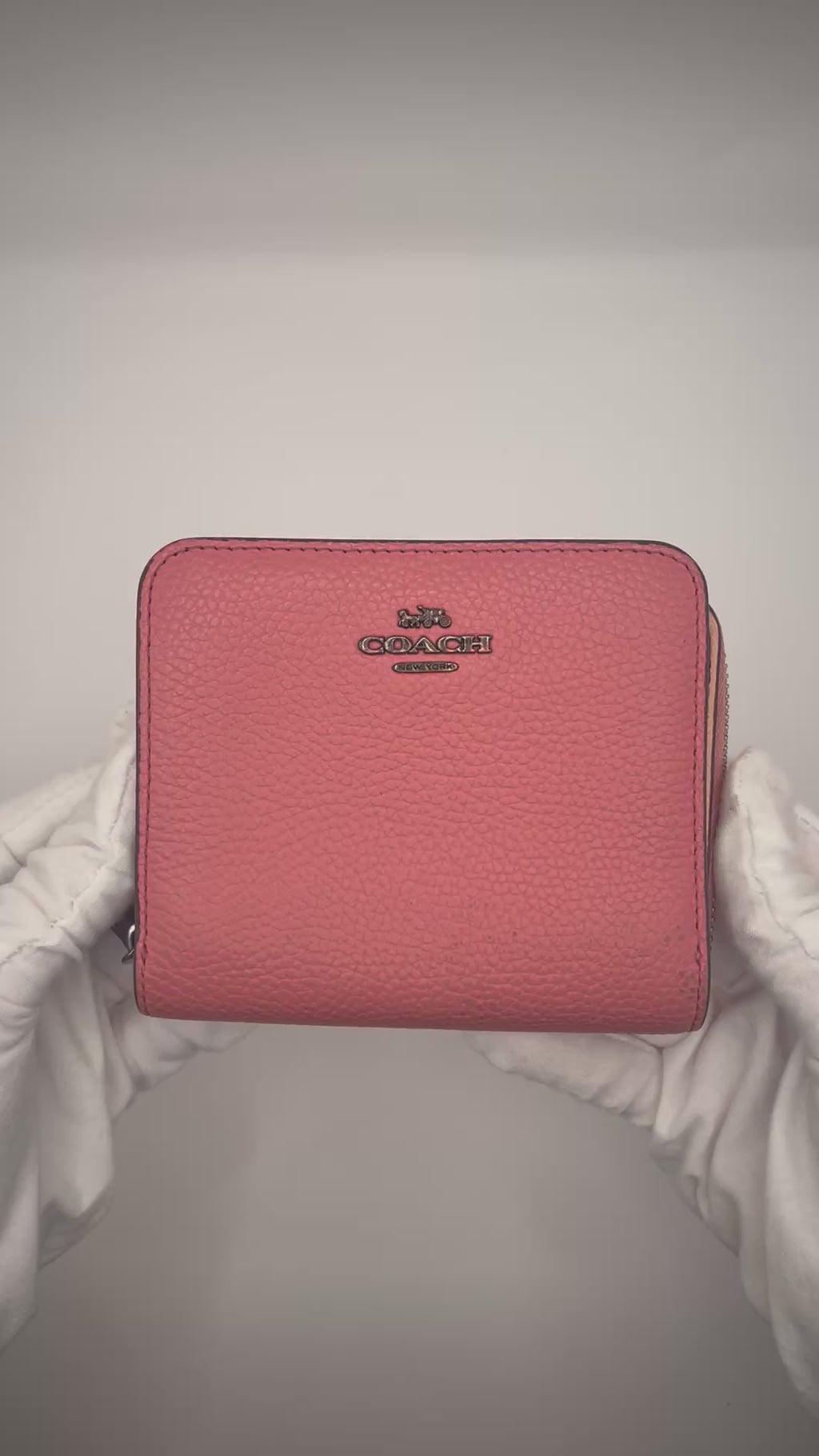 Coach Small Zip Around Pink Pebbled Leather Wallet