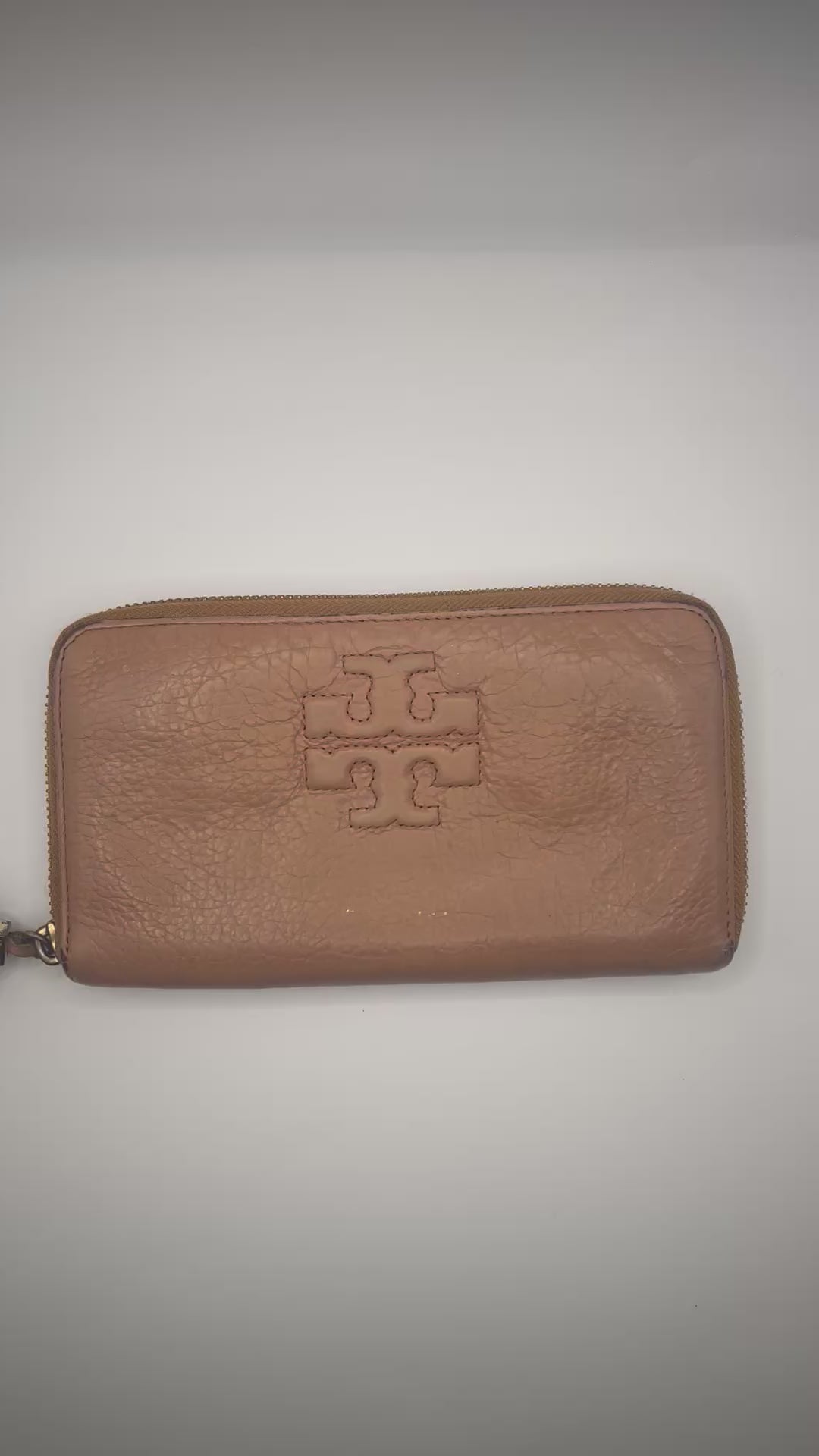 Tory Burch Pebbled Leather Tassel Zip Wallet
